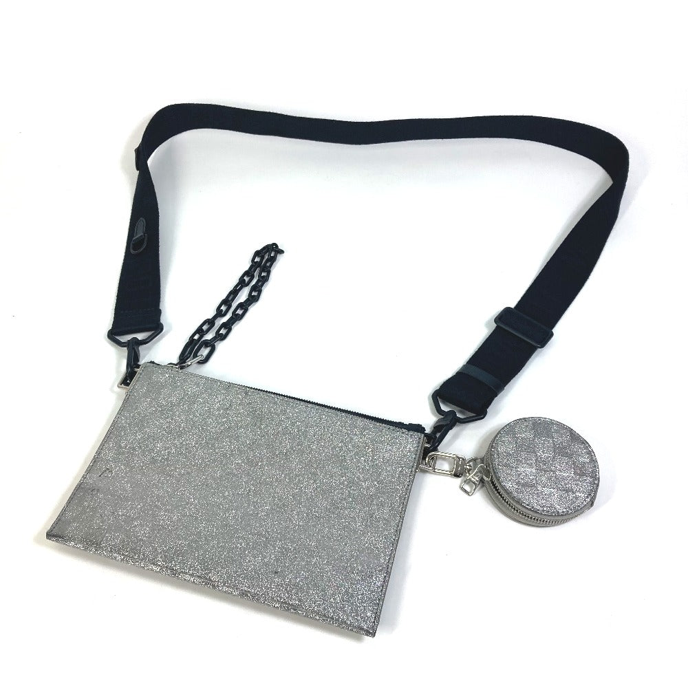 LOUIS VUITTON M59682 damier glitter Trio pouch NM bag coin purse pouch Crossbody Shoulder Bag Leather / Taurillon ClemenceLeather Silver/Black Used