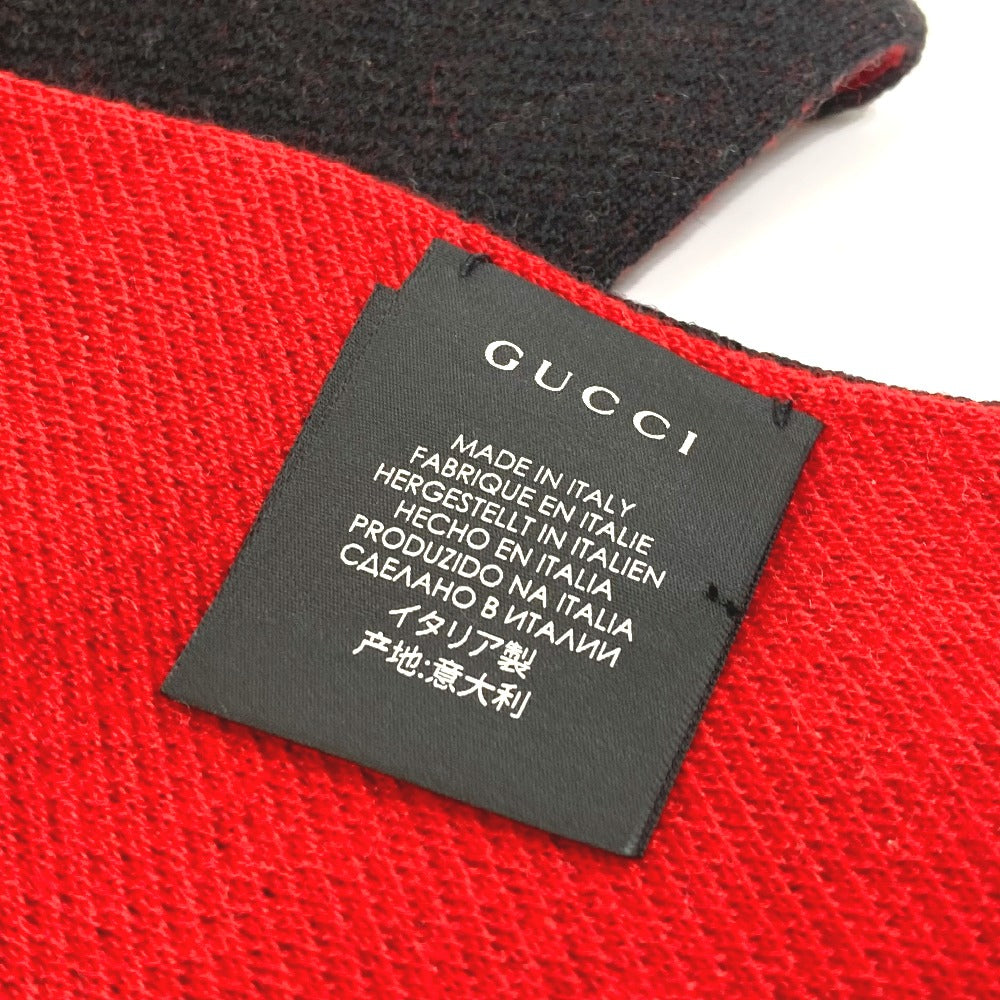 GUCCI BE LOVED Logo Scarf fringe Scarf wool Black/Red Used