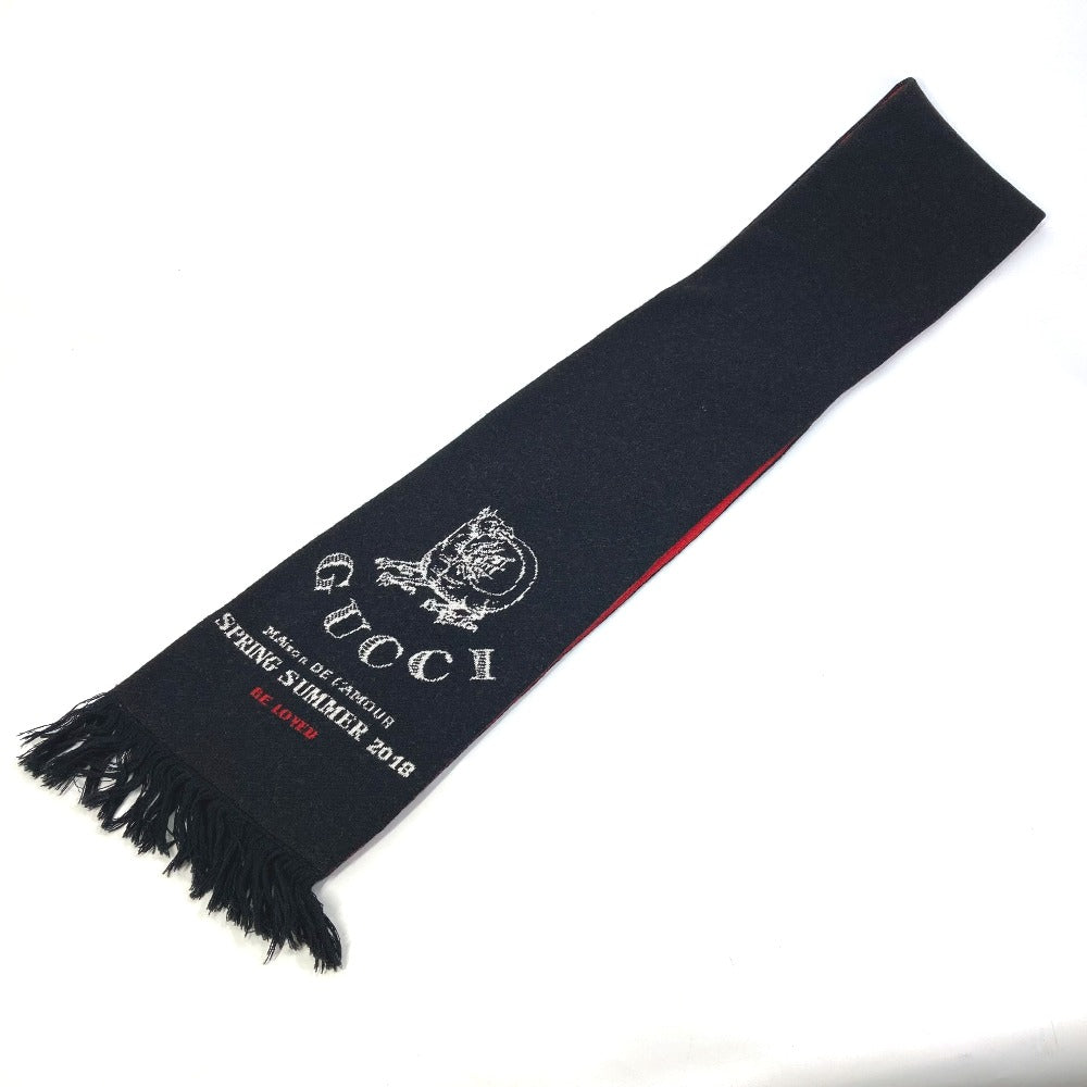 GUCCI BE LOVED Logo Scarf with Fringe, Men's Wool, Black