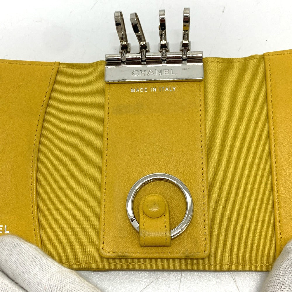 CHANEL Coco Mark Diamond CC 4-Ring Key Case with Key Ring, Calfskin, Women's, Yellow