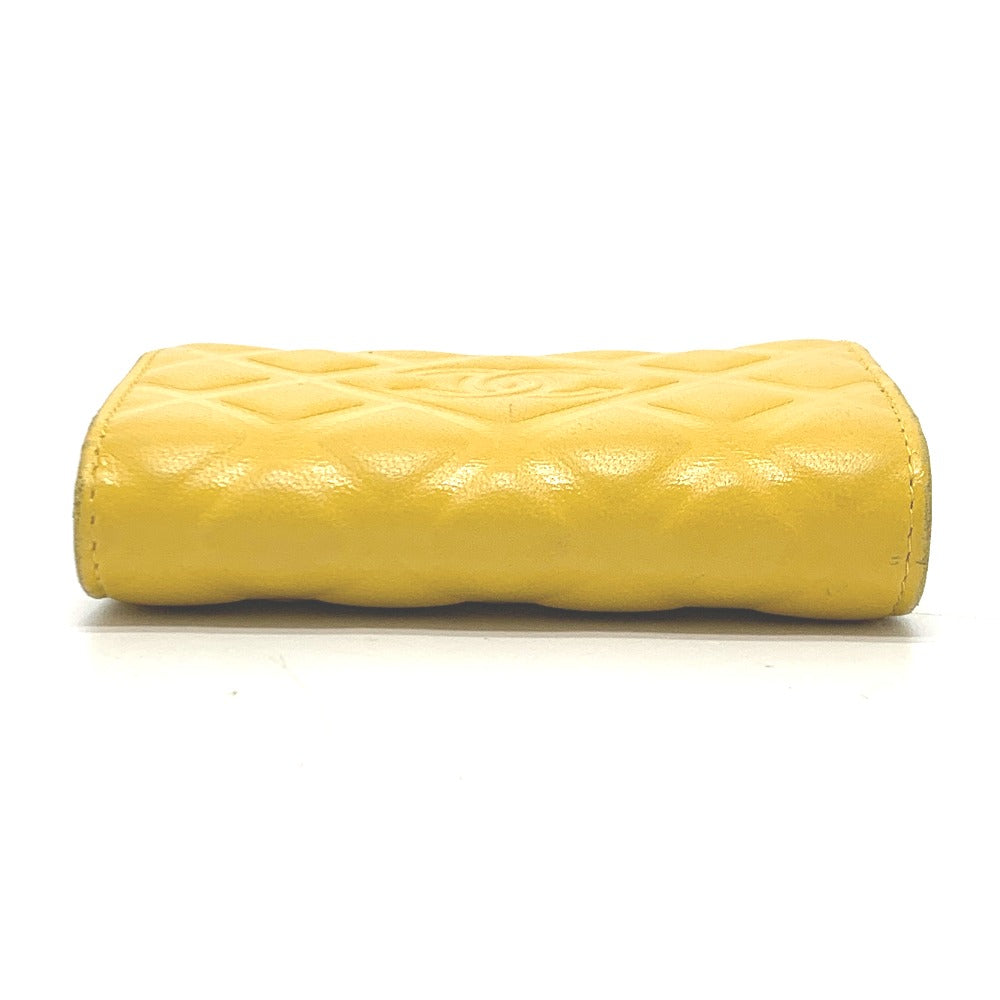 CHANEL Coco Mark Diamond CC 4-Ring Key Case with Key Ring, Calfskin, Women's, Yellow