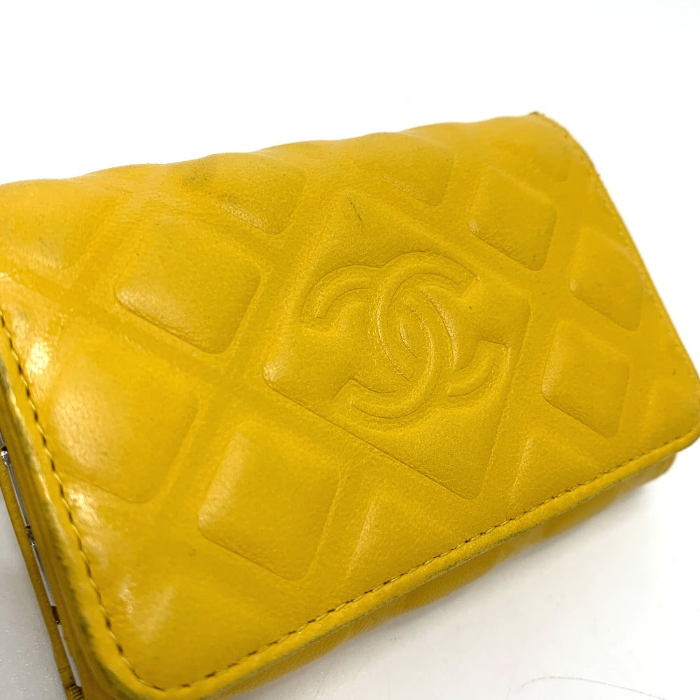 CHANEL Coco Mark Diamond CC 4-Ring Key Case with Key Ring, Calfskin, Women's, Yellow