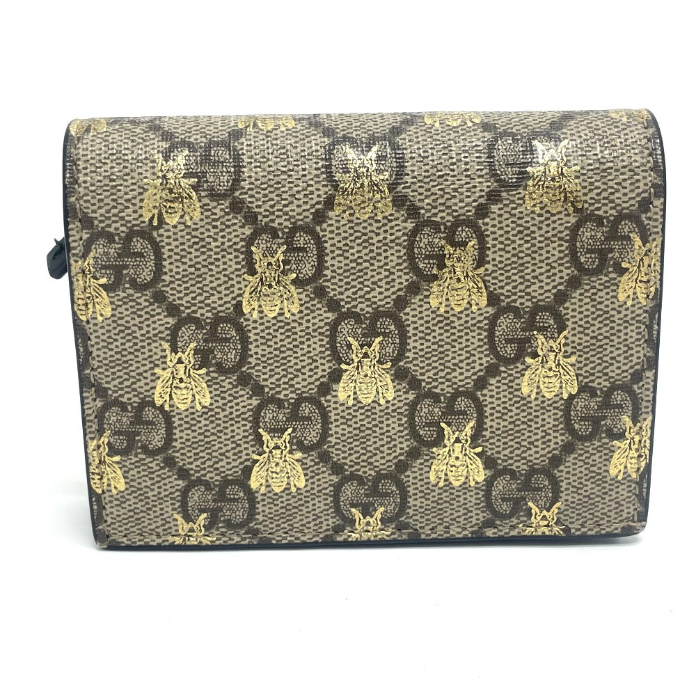 GUCCI 508057 GG BEE Compact Wallet, Bifold Wallet, GG Supreme Canvas, Men's, Beige
