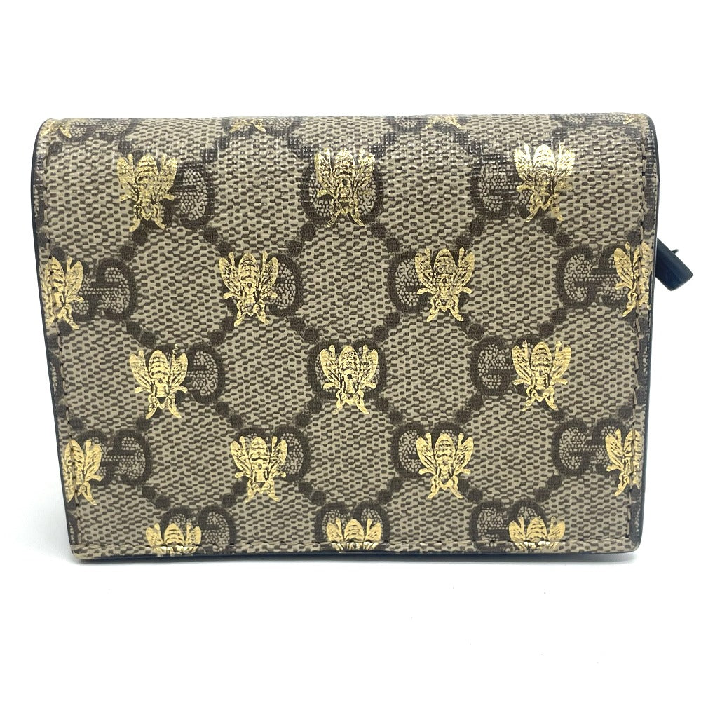 GUCCI 508057 GG BEE Compact Wallet, Bifold Wallet, GG Supreme Canvas, Men's, Beige