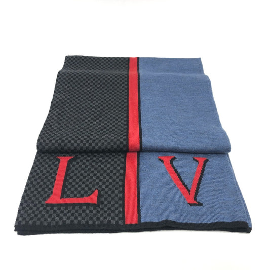 LOUIS VUITTON M70249 エシャルプ LV ダミエルージュ マフラー ウール メンズ ブラック/ブルー