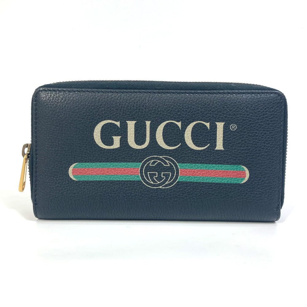 GUCCI 496317 Sherry Line GUCCI Logo Print Round Zipper Long Wallet Leather Men's Black