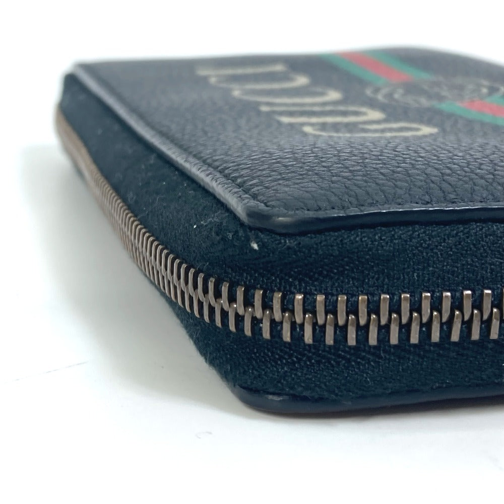 GUCCI 496317 Sherry Line GUCCI Logo Print Round Zipper Long Wallet Leather Men's Black