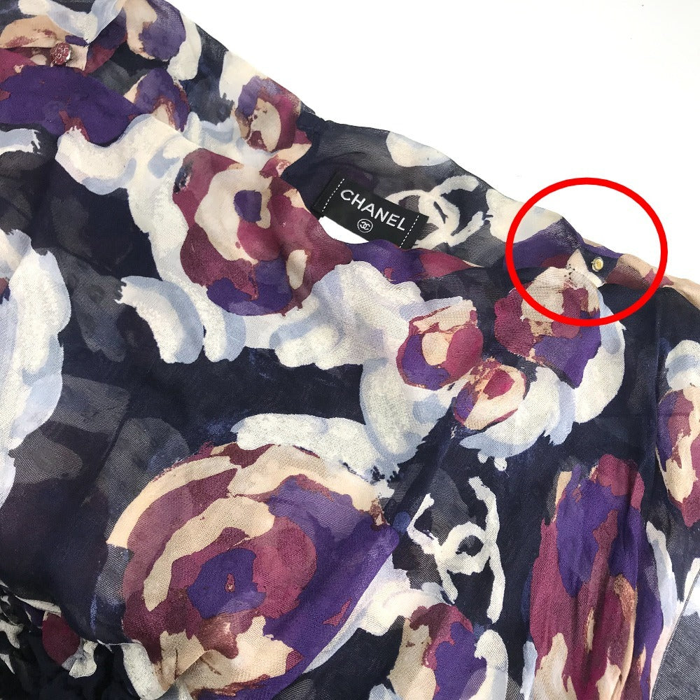 CHANEL P37278 Sheer Short Sleeve Coco Mark CC Camellia Button Top Apparel Silk Blouse Women's Multicolor