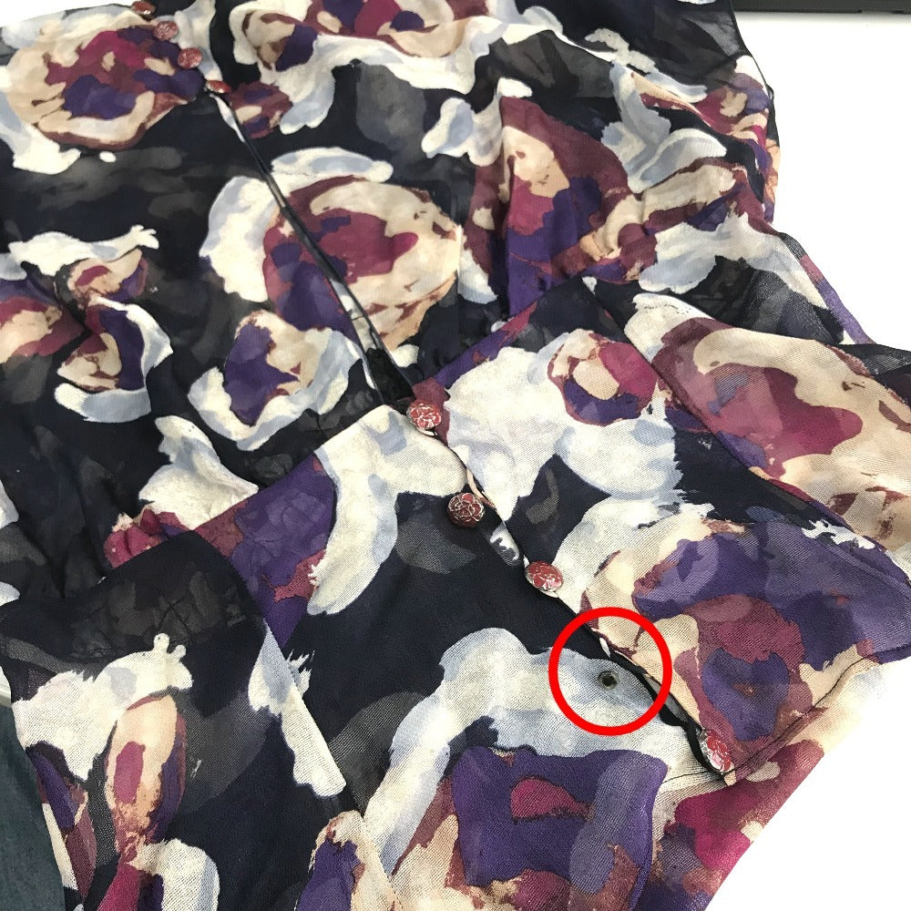 CHANEL P37278 Sheer Short Sleeve Coco Mark CC Camellia Button Top Apparel Silk Blouse Women's Multicolor