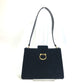CELINE Vintage Clasp Shoulder Bag in Velour/Leather, Black