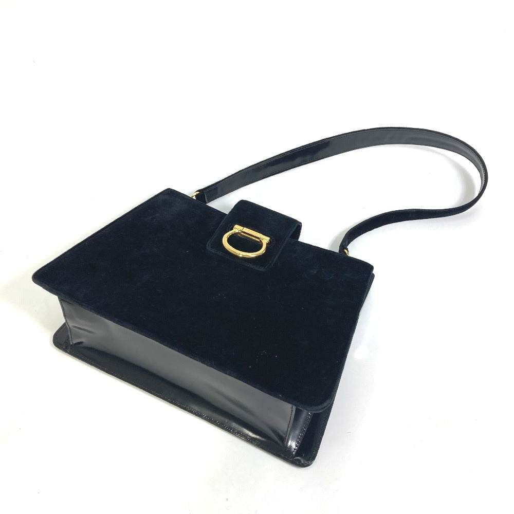 CELINE Vintage Clasp Shoulder Bag in Velour/Leather, Black