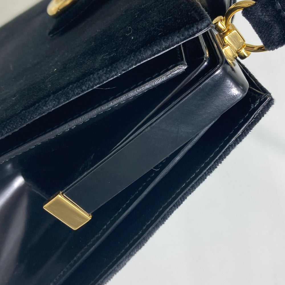 CELINE Vintage Clasp Shoulder Bag in Velour/Leather, Black