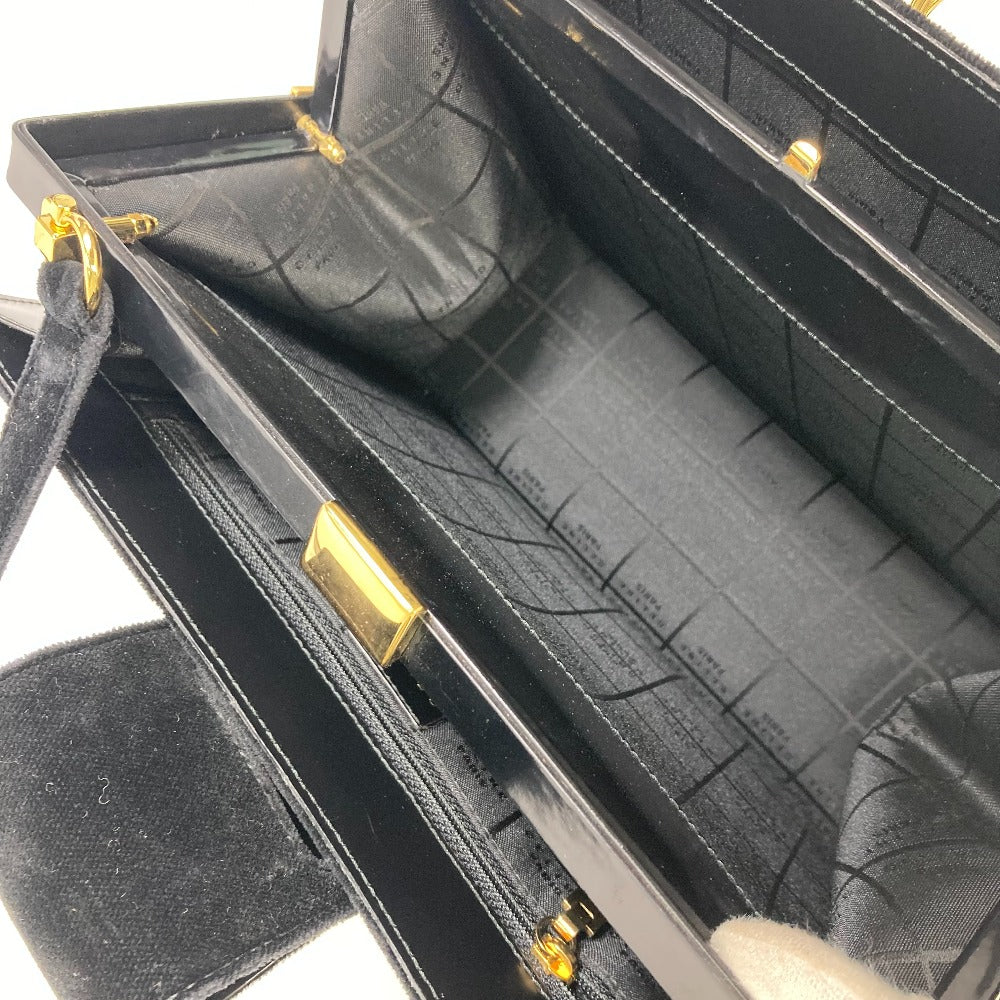 CELINE Vintage Clasp Shoulder Bag in Velour/Leather, Black