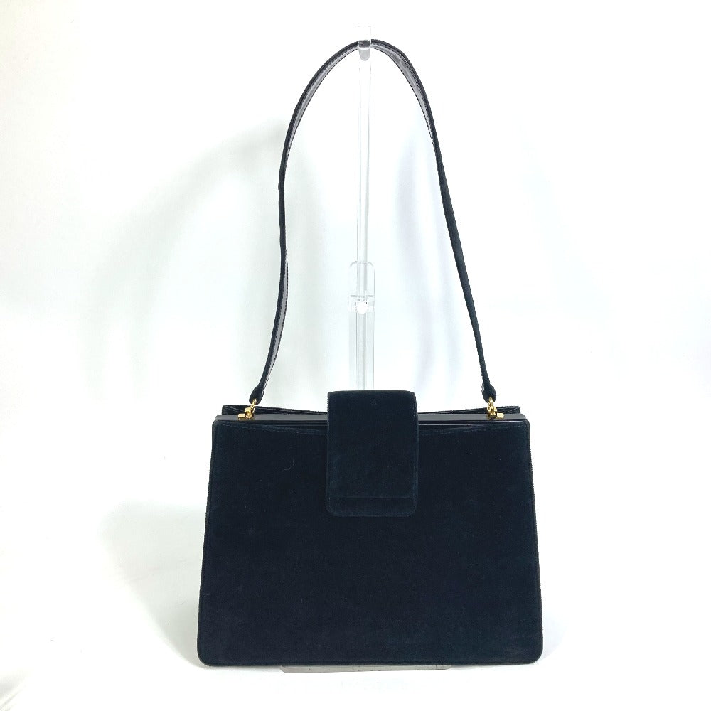 CELINE Vintage Clasp Shoulder Bag in Velour/Leather, Black