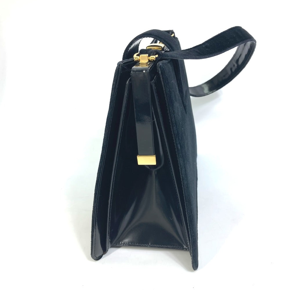 CELINE Vintage Clasp Shoulder Bag in Velour/Leather, Black