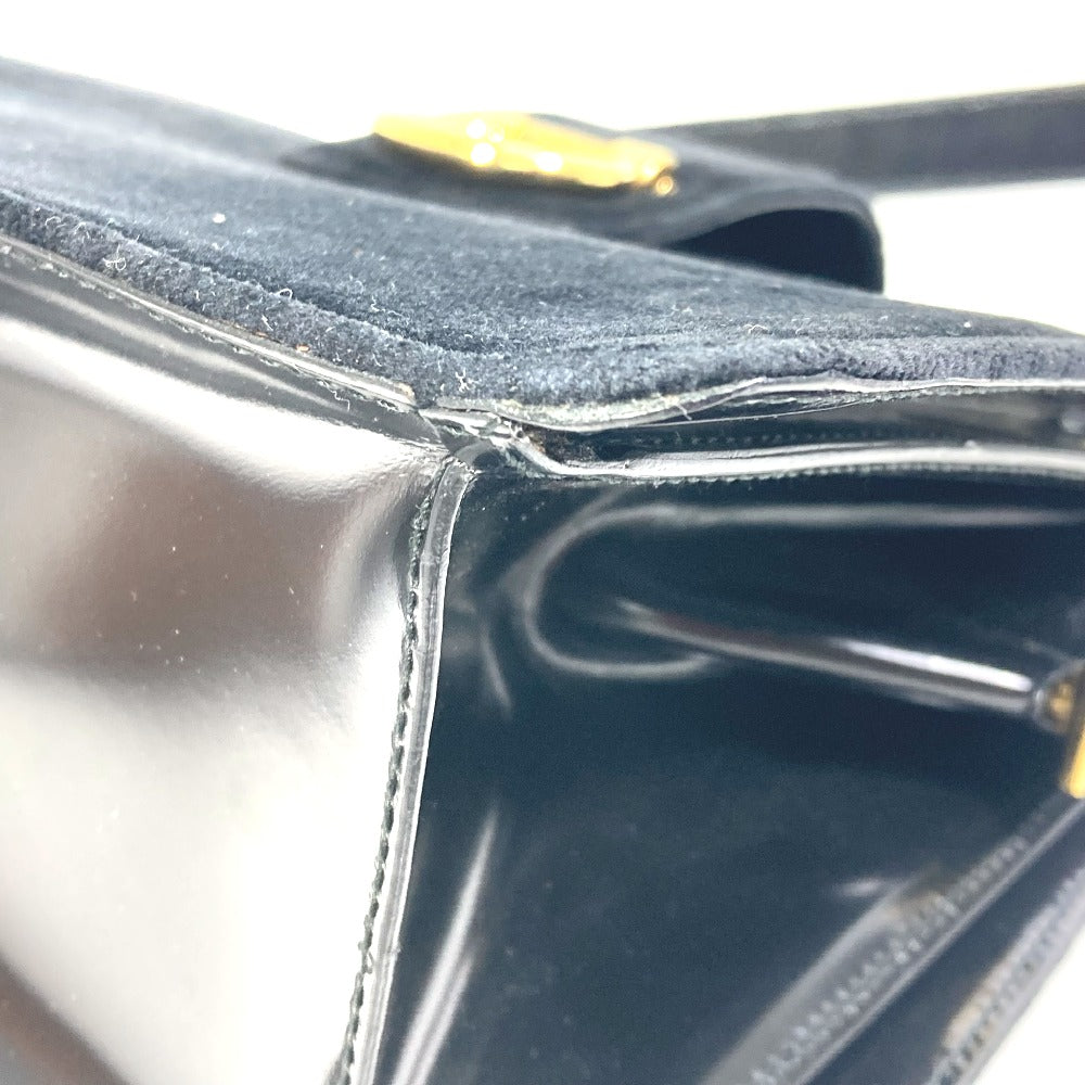 CELINE Vintage Clasp Shoulder Bag in Velour/Leather, Black
