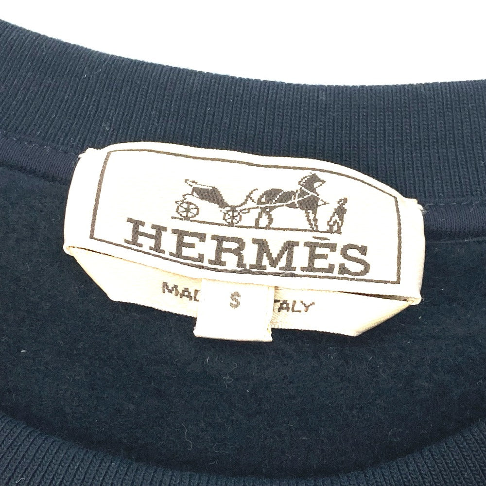 HERMES Cheval Horse Leather Patch Sweatshirt, Long Sleeve, Cotton, Men's, Black