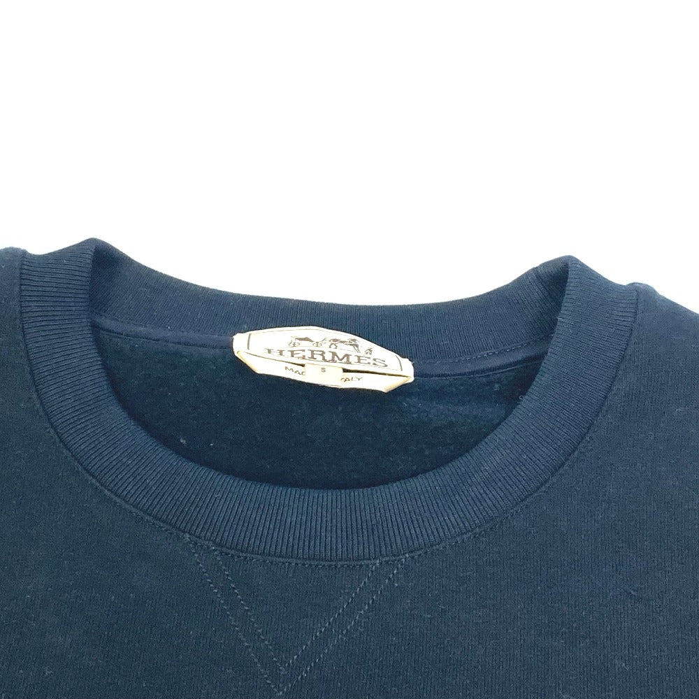 HERMES Cheval Horse Leather Patch Sweatshirt, Long Sleeve, Cotton, Men's, Black