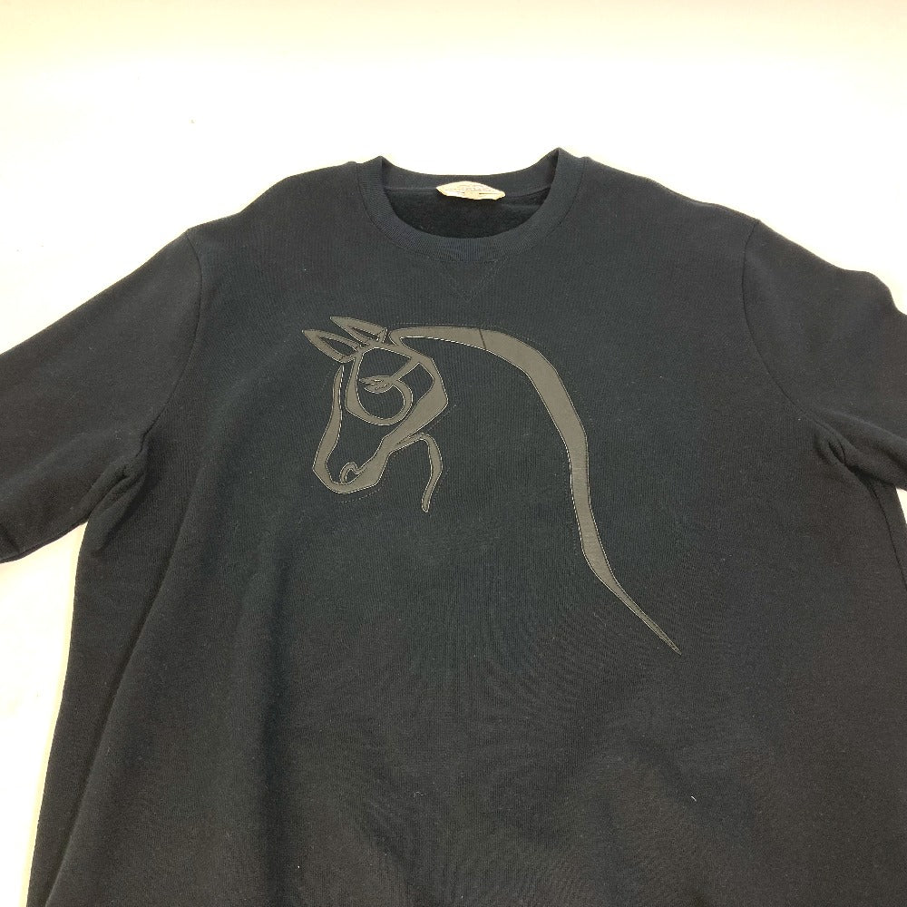 HERMES Cheval Horse Leather Patch Sweatshirt, Long Sleeve, Cotton, Men's, Black