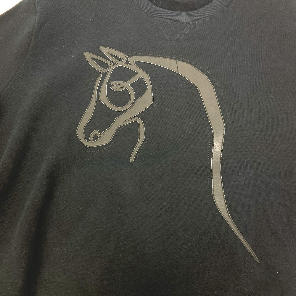 HERMES Cheval Horse Leather Patch Sweatshirt, Long Sleeve, Cotton, Men's, Black