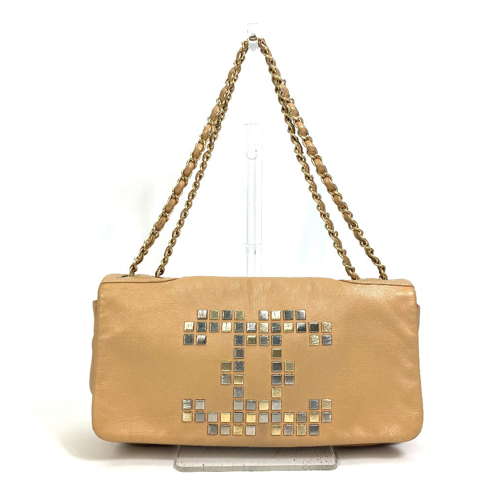 CHANEL CC ココマーク Wチェーンバッグ フラップ カバン 肩掛け ショルダーバッグ ラムスキン レディース ベージュ