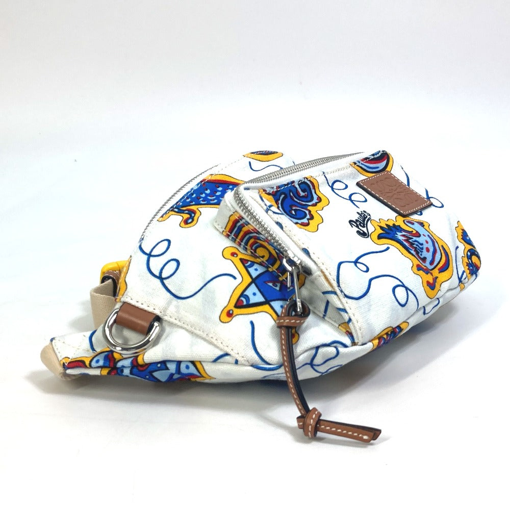 LOEWE Anagram Waist Bag, Shoulder Bag, PAULA'S IBIZA Canvas Body Bag for Men, White and Blue