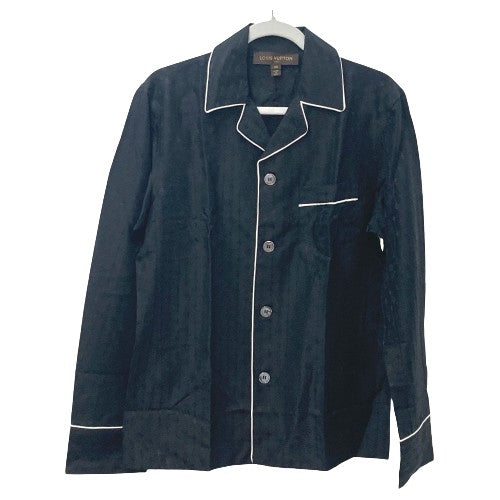 LOUIS VUITTON Monogram Pajama Shirt with Pouch, Men's Long Sleeve Cotton Shirt, Black