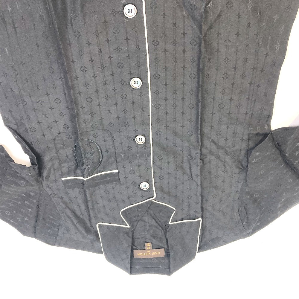 LOUIS VUITTON Monogram Pajama Shirt with Pouch, Men's Long Sleeve Cotton Shirt, Black