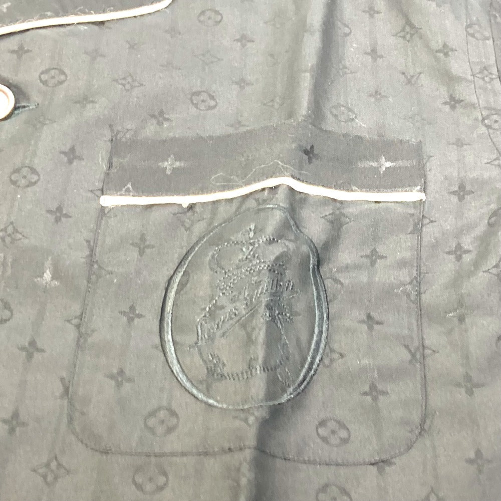 LOUIS VUITTON Monogram Pajama Shirt with Pouch, Men's Long Sleeve Cotton Shirt, Black