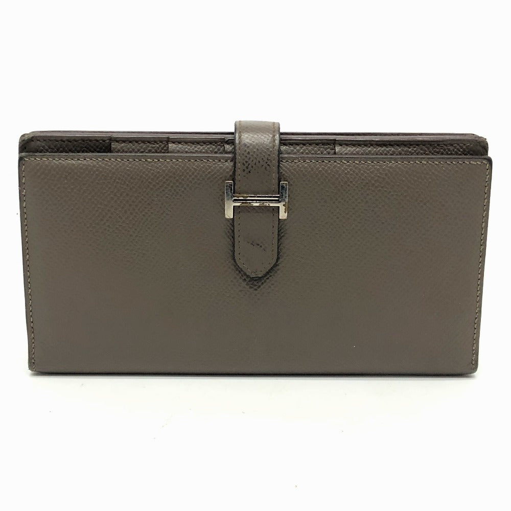 HERMES H hardware, Bearn soufflé bifold long wallet, Epsom leather, women's, Etain, gray