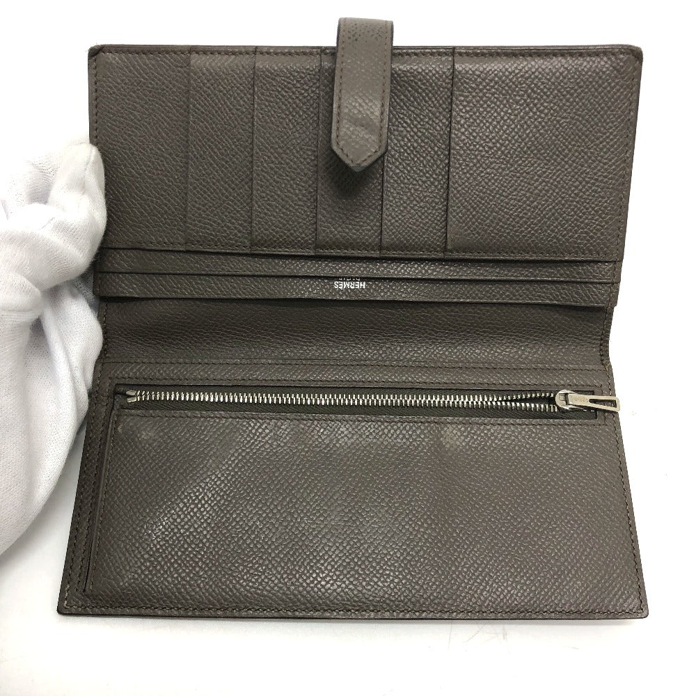 HERMES H hardware, Bearn soufflé bifold long wallet, Epsom leather, women's, Etain, gray