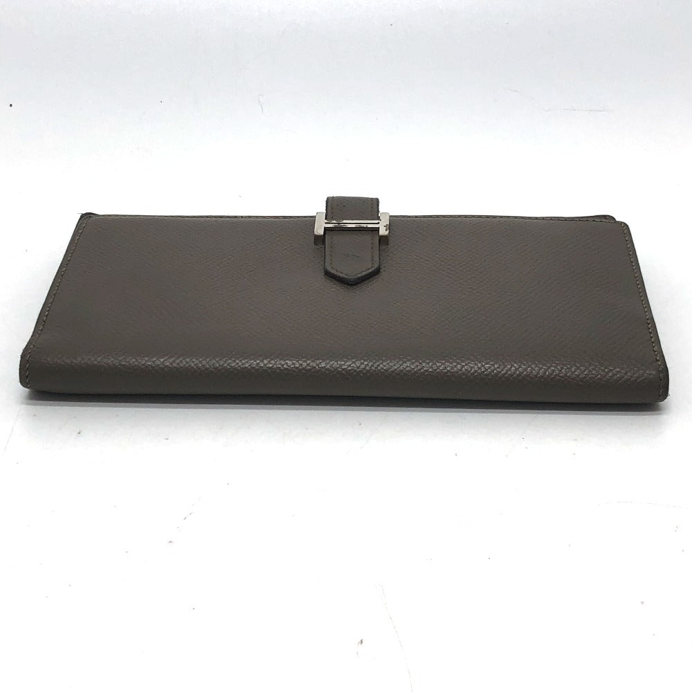 HERMES H hardware, Bearn soufflé bifold long wallet, Epsom leather, women's, Etain, gray