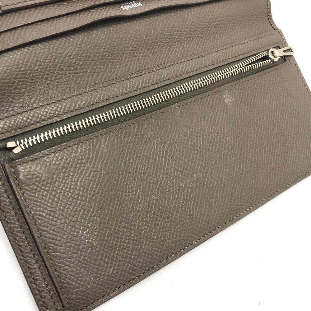 HERMES H hardware, Bearn soufflé bifold long wallet, Epsom leather, women's, Etain, gray