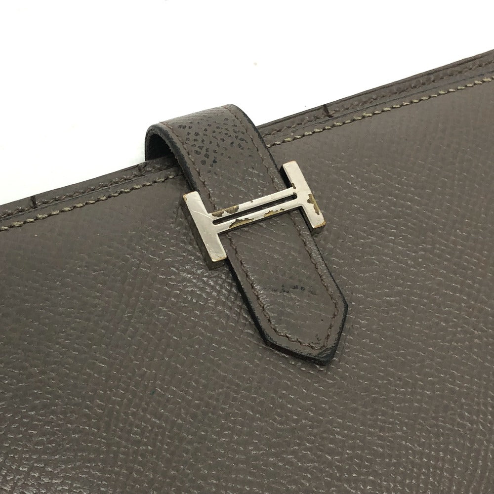 HERMES H hardware, Bearn soufflé bifold long wallet, Epsom leather, women's, Etain, gray