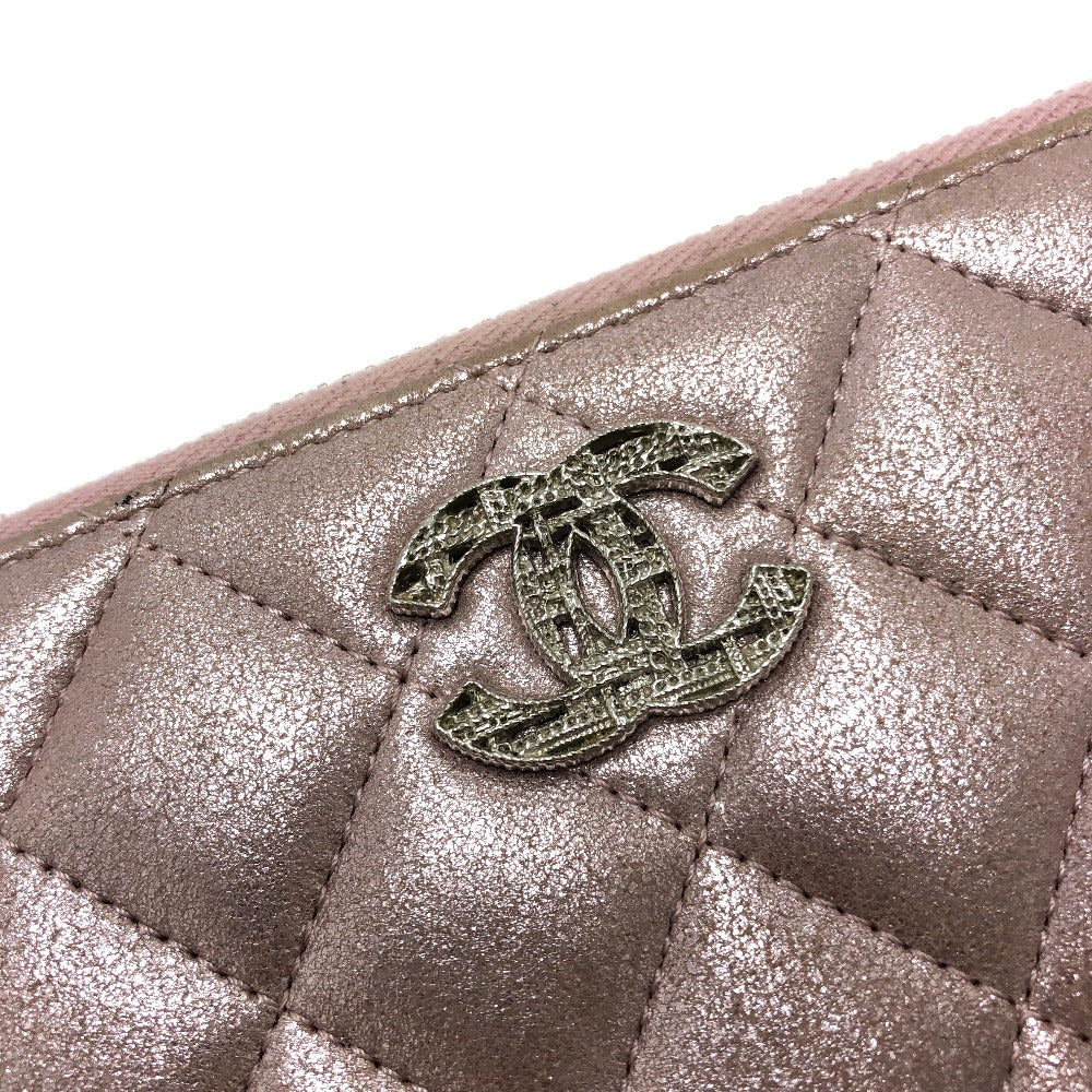 CHANEL A80003 Coco Mark Chain Me Matelasse Round Zip Long Wallet Leather Women's Pink