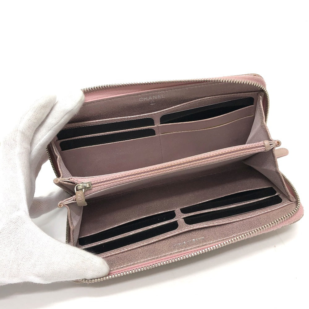 CHANEL A80003 Coco Mark Chain Me Matelasse Round Zip Long Wallet Leather Women's Pink