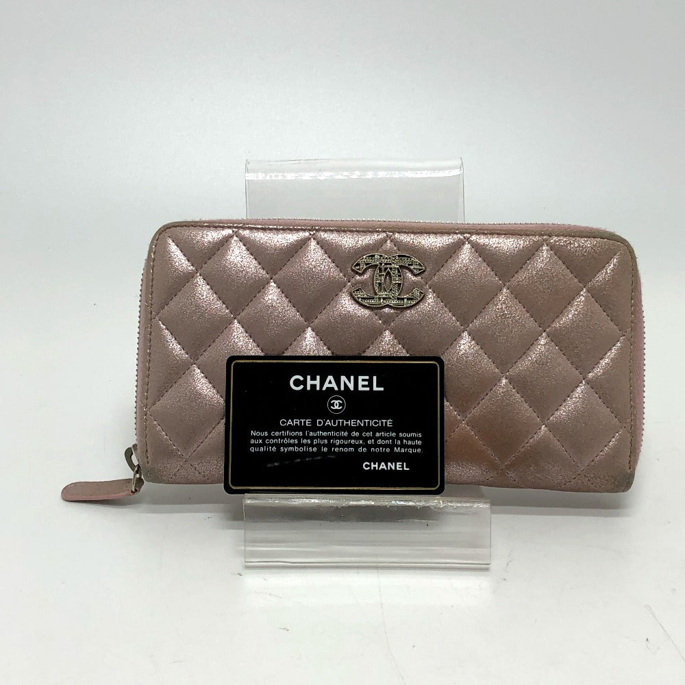 CHANEL A80003 Coco Mark Chain Me Matelasse Round Zip Long Wallet Leather Women's Pink