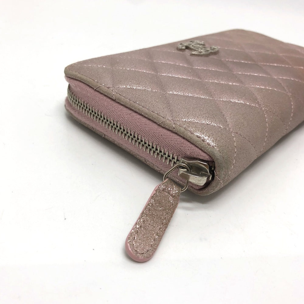 CHANEL A80003 Coco Mark Chain Me Matelasse Round Zip Long Wallet Leather Women's Pink