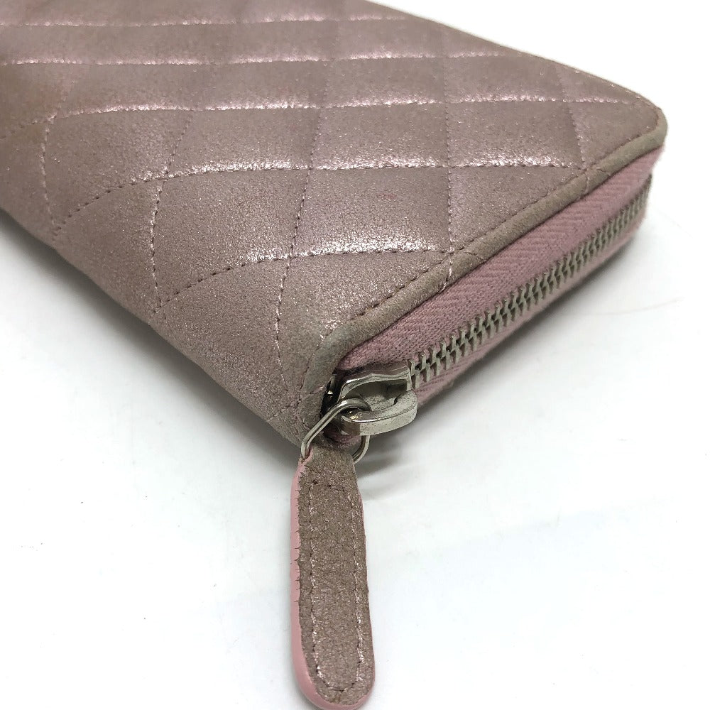 CHANEL A80003 Coco Mark Chain Me Matelasse Round Zip Long Wallet Leather Women's Pink