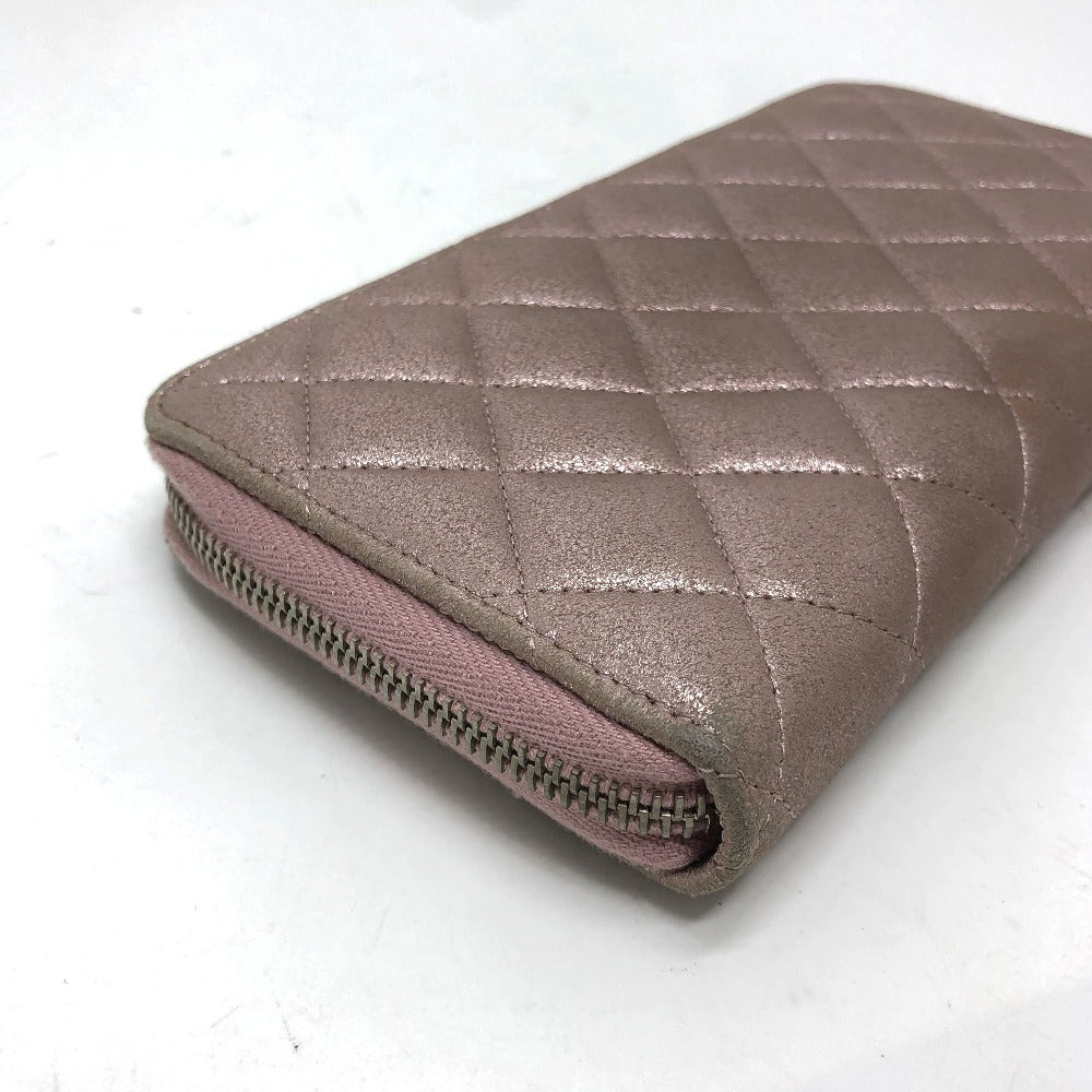 CHANEL A80003 Coco Mark Chain Me Matelasse Round Zip Long Wallet Leather Women's Pink