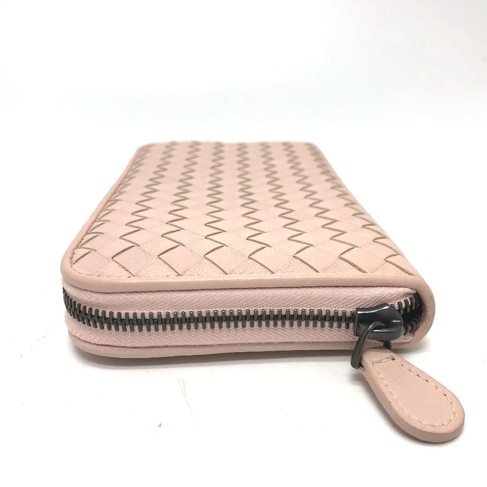 BOTTEGA VENETA 114076 Intrecciato Round Zip Long Wallet in Leather, Women's, Pink