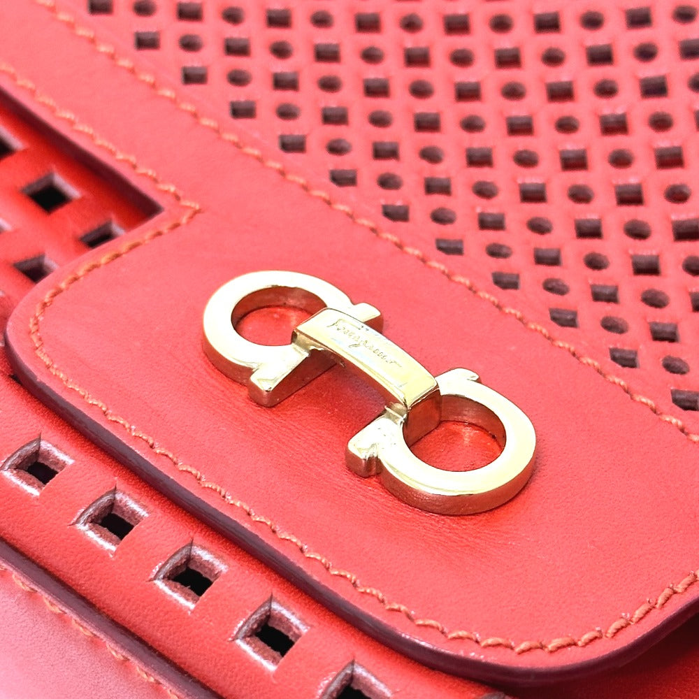 Salvatore Ferragamo Gancini Punching Chain Shoulder Bag in Red Leather for Women
