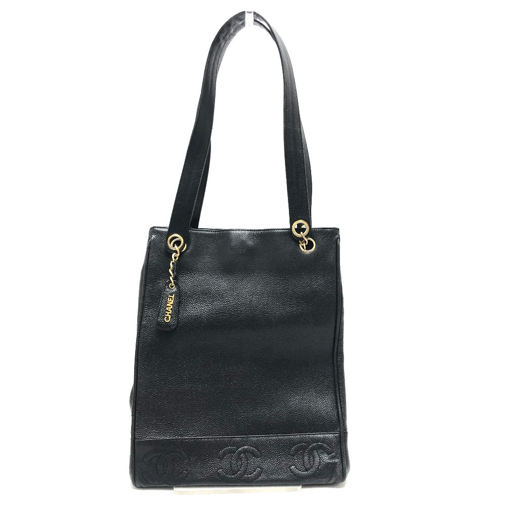 CHANEL Triple Coco Square Shoulder Tote Bag in Caviar Leather, Black
