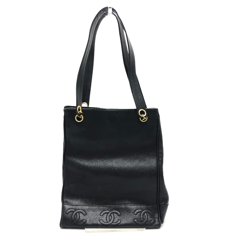 CHANEL Triple Coco Square Shoulder Tote Bag in Caviar Leather, Black