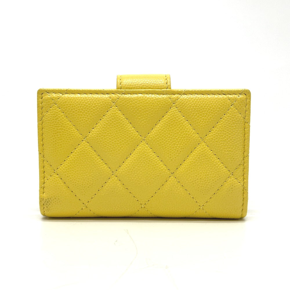 CHANEL AP1991 CC Coco Mark Classic Small Wallet, Card Case, Coin Case, Caviar Leather, Women's, Yellow