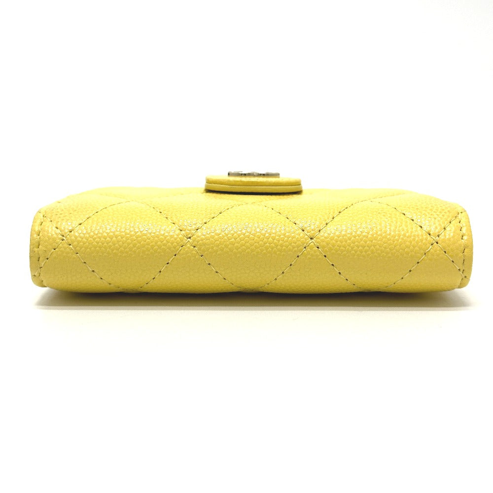 CHANEL AP1991 CC Coco Mark Classic Small Wallet, Card Case, Coin Case, Caviar Leather, Women's, Yellow