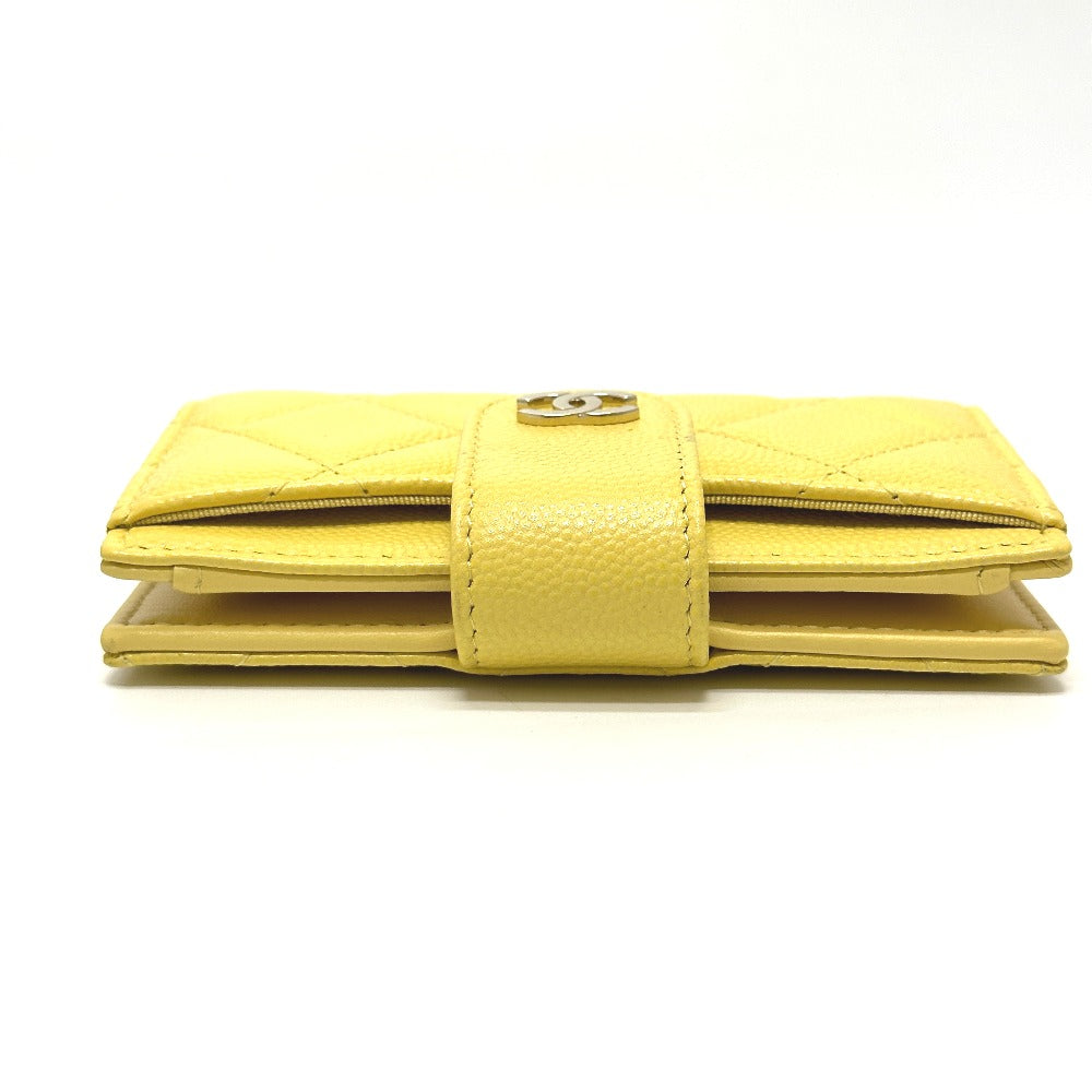 CHANEL AP1991 CC Coco Mark Classic Small Wallet, Card Case, Coin Case, Caviar Leather, Women's, Yellow