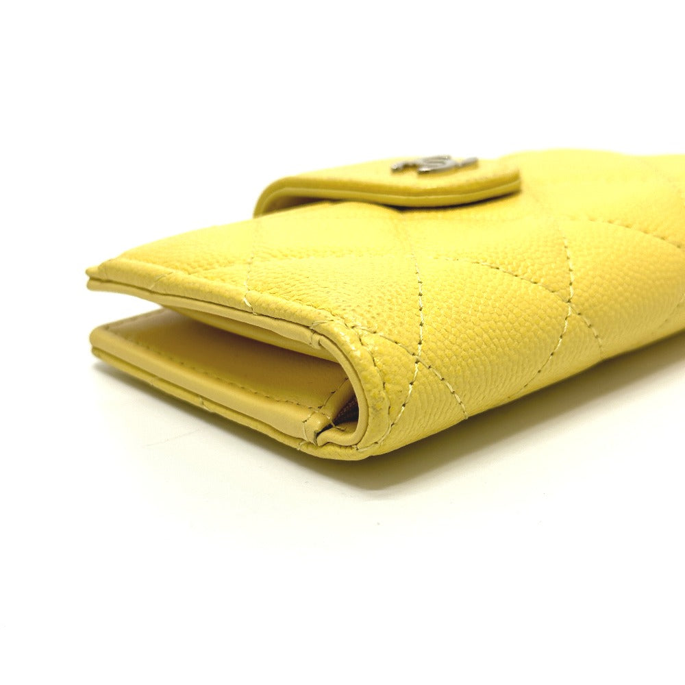 CHANEL AP1991 CC Coco Mark Classic Small Wallet, Card Case, Coin Case, Caviar Leather, Women's, Yellow