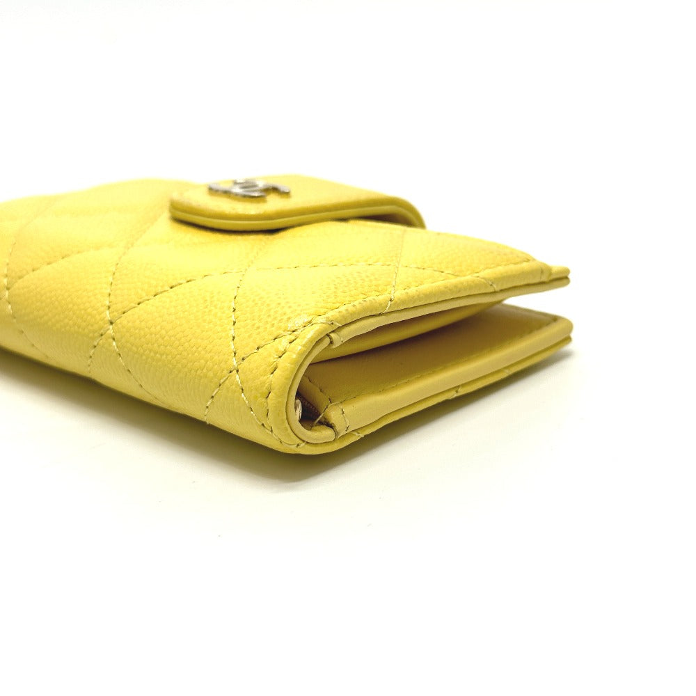 CHANEL AP1991 CC Coco Mark Classic Small Wallet, Card Case, Coin Case, Caviar Leather, Women's, Yellow