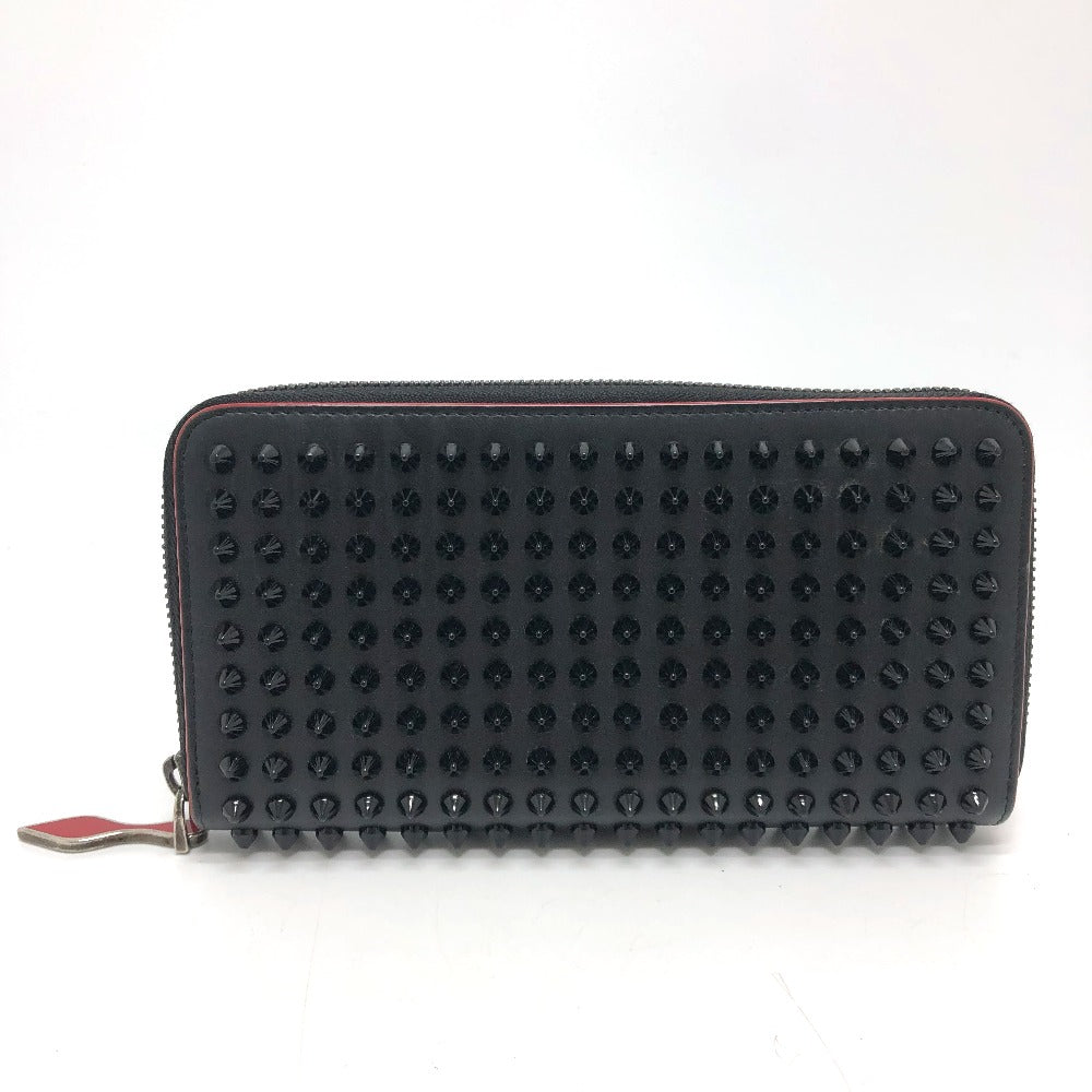 Christian Louboutin Panettone Spiked Studs Round Zip Long Wallet in Black Leather